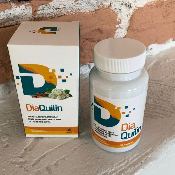 DiaQuilin doboz és fehér flakon, 30 kapszula