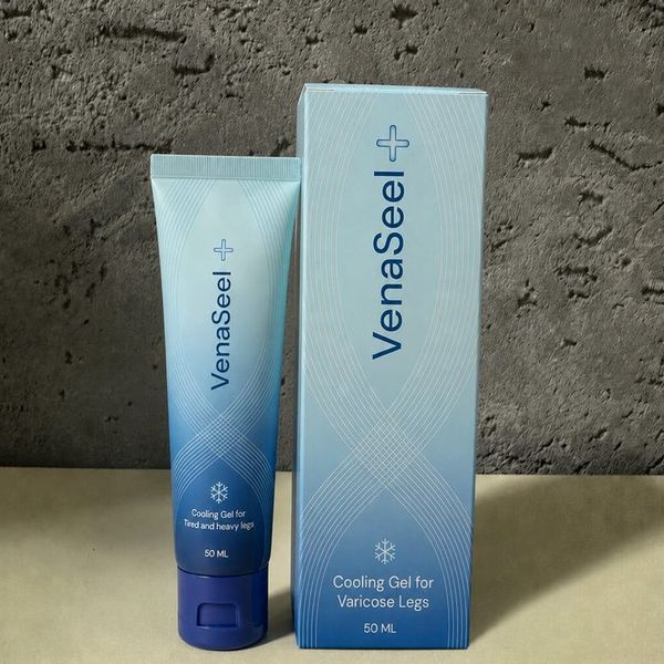 Világoskék VenaSeel gél 50 ml-es tubusa a dobozával
